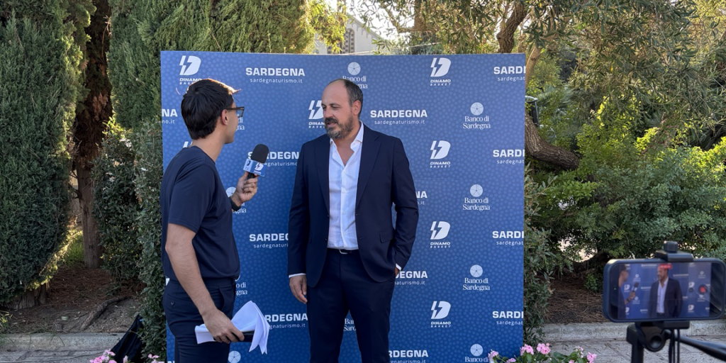 Mattia Pazzaglia di Joker Floors durante un'intervista alla presentazione della Dinamo Sassari 2026/27